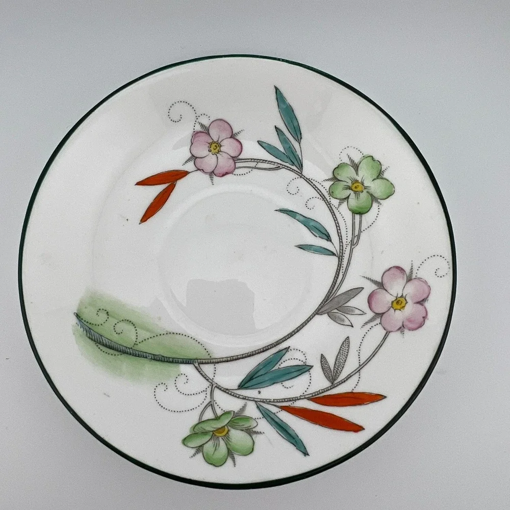 VTG Phoenix China England Floral Cup & Saucer TF&S Ltd Hand Painted Handle 1930s